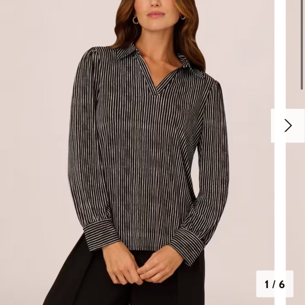 Adrianna Papell Black and White Striped Blouse NWOT